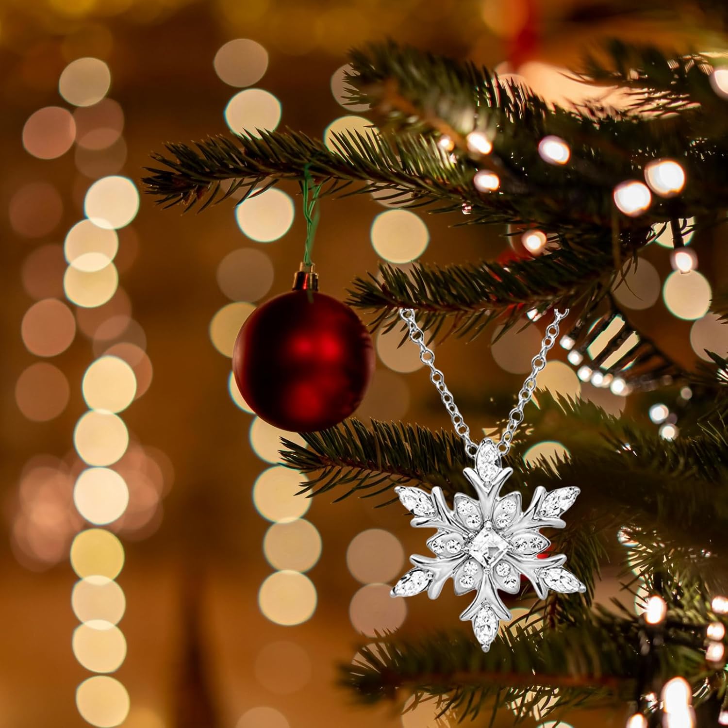 Christmas Snowflake Necklace for Women Vintage Blue Crystal Pendant Creative Necklace Snowflake Sweater Chain Necklace Winter Xmas Party Festival Fashion Jewelry - Image 4