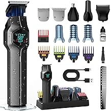 Beard Trimmer for Men, Magnetic Snap-on Replacement Heads &amp; Charging Dock, IPX7 Waterproof Cordless Hair Clippers, Mens Grooming Kits for Mustache/Body/Face/Ear/Nose, Gray