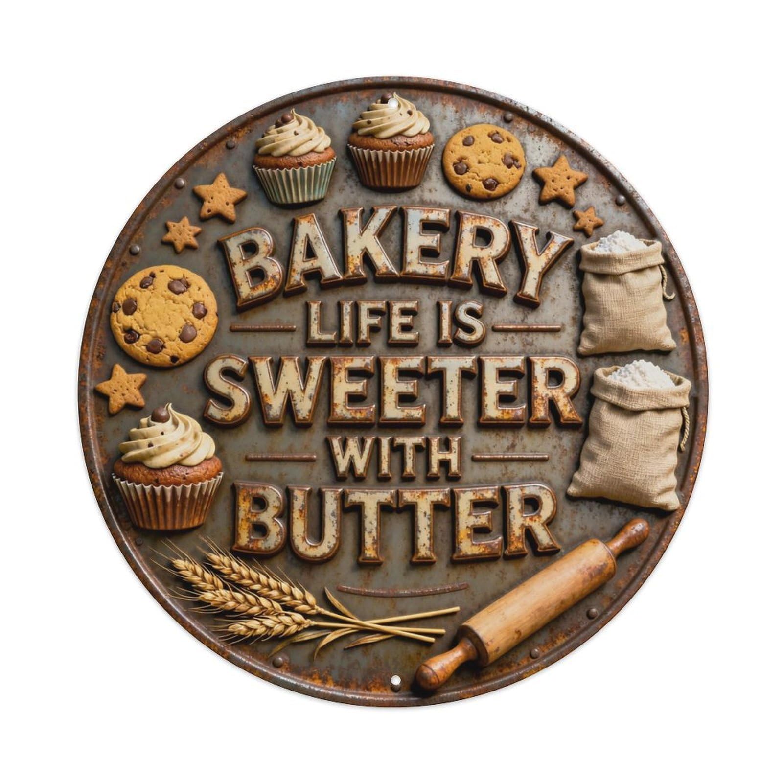 BAKERY LIFE IS SWEETER WITH BUTTER Metal Tin Sign Plaque