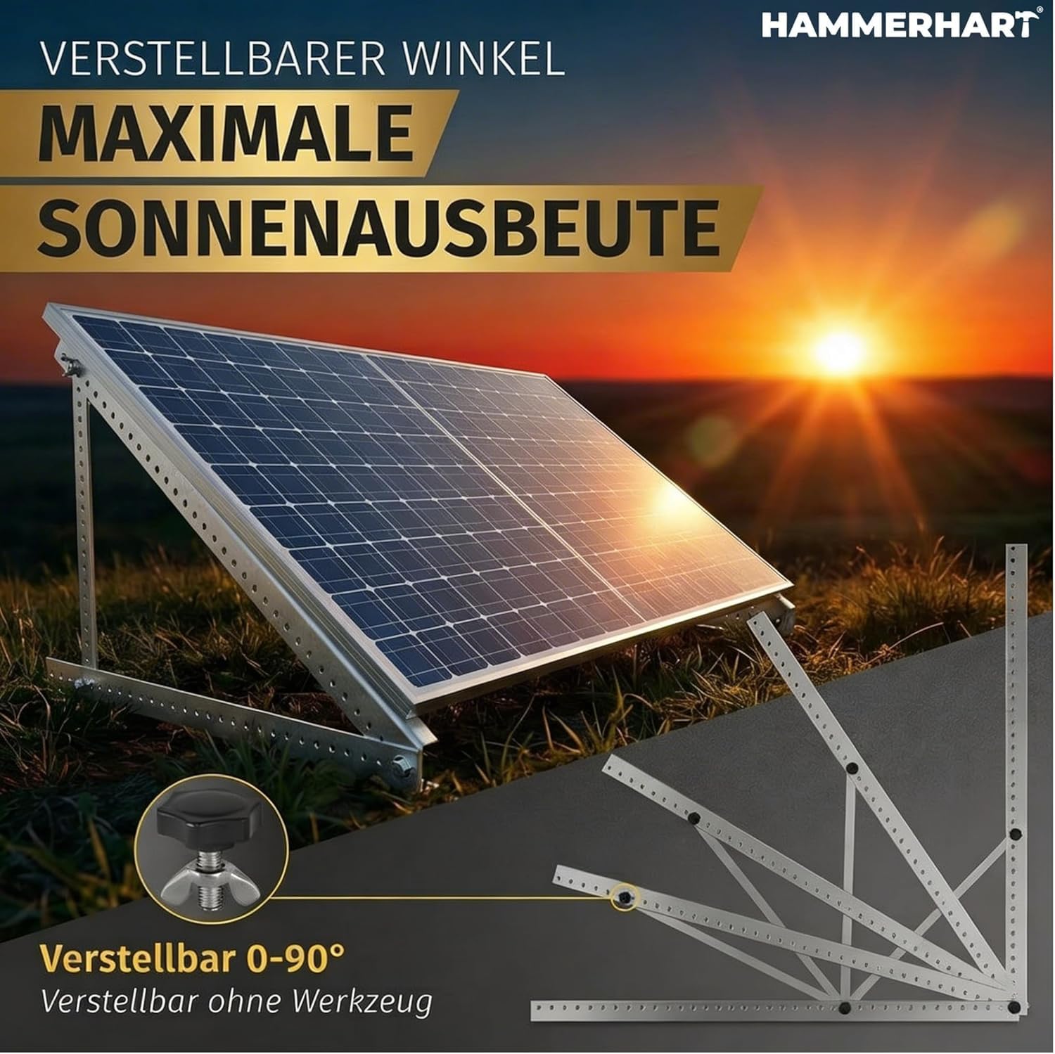 4x Balkonkraftwerk Halterung für Module bis 114,5 cm verstellbar 0–90° | Halterung Balkonkraftwerk für Maximale Sonnenausbeute│Extra Robuste Solarpanel Halterung für jedes Balkonkraftwerk