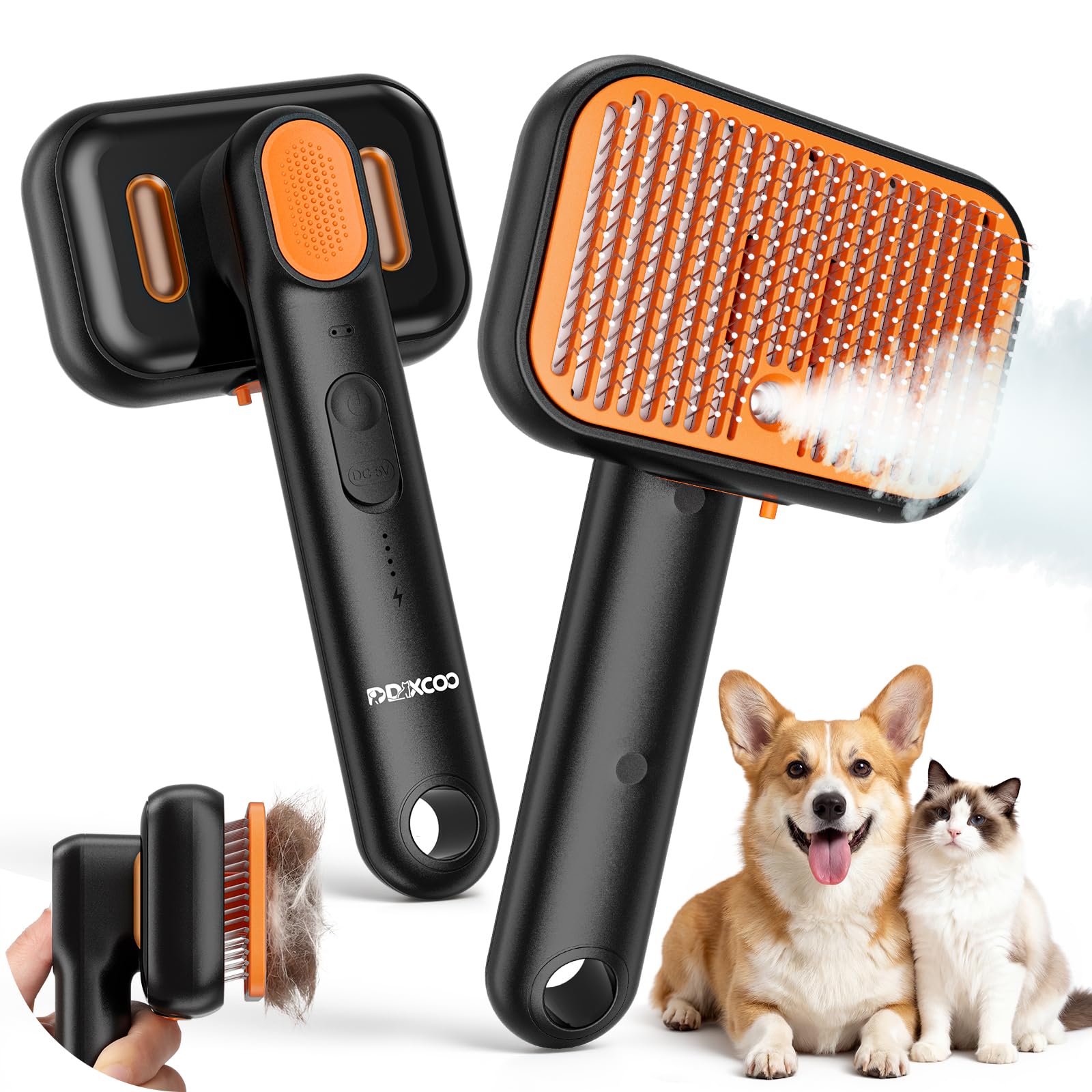 X Pet Spazzola per deshedding con spray d'acqua, pettine districante e massaggiatore per cani e gatti