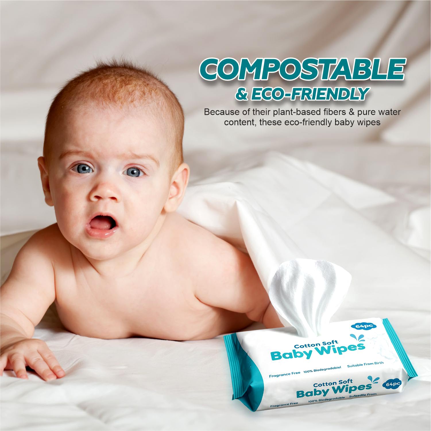 Baby Wipes Newborn Essentials Fragrance Free Soft & Gentle Sensitive Skin Moisturising & Skin Friendly Wet Wipes For Baby Body Cleaning Nappy Liners & Diaper Changes 18cmx15cm (192) - Image 4