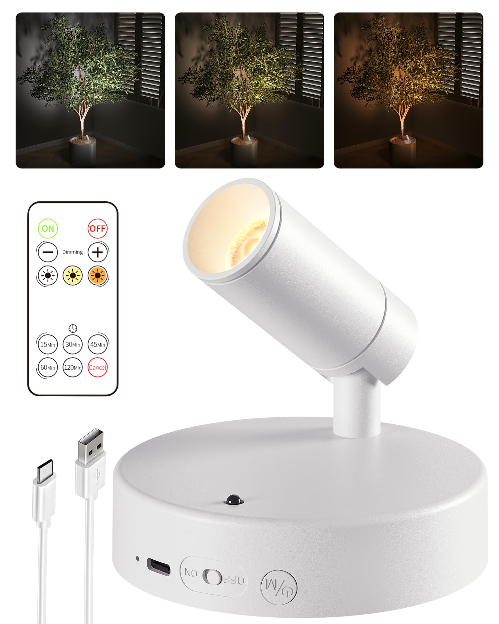 EZVALO Battery Powered LED Spotlight Indoor, Wireless Picture Lights with Remote,5500mAh Rechargeable Mini Display Light, Uplighting Indoor for Artwork Tree Painting Portrait (white-1Pack)