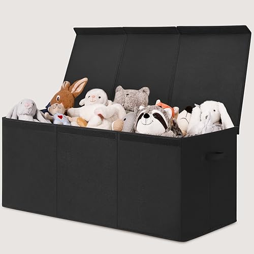 Miniatura 14 de INDRESSME Caja de almacenamiento grande de juguetes de 25 x 13 x 16 pulgadas con tapa, organizador de almacenamiento plegable para juguetes de bebé