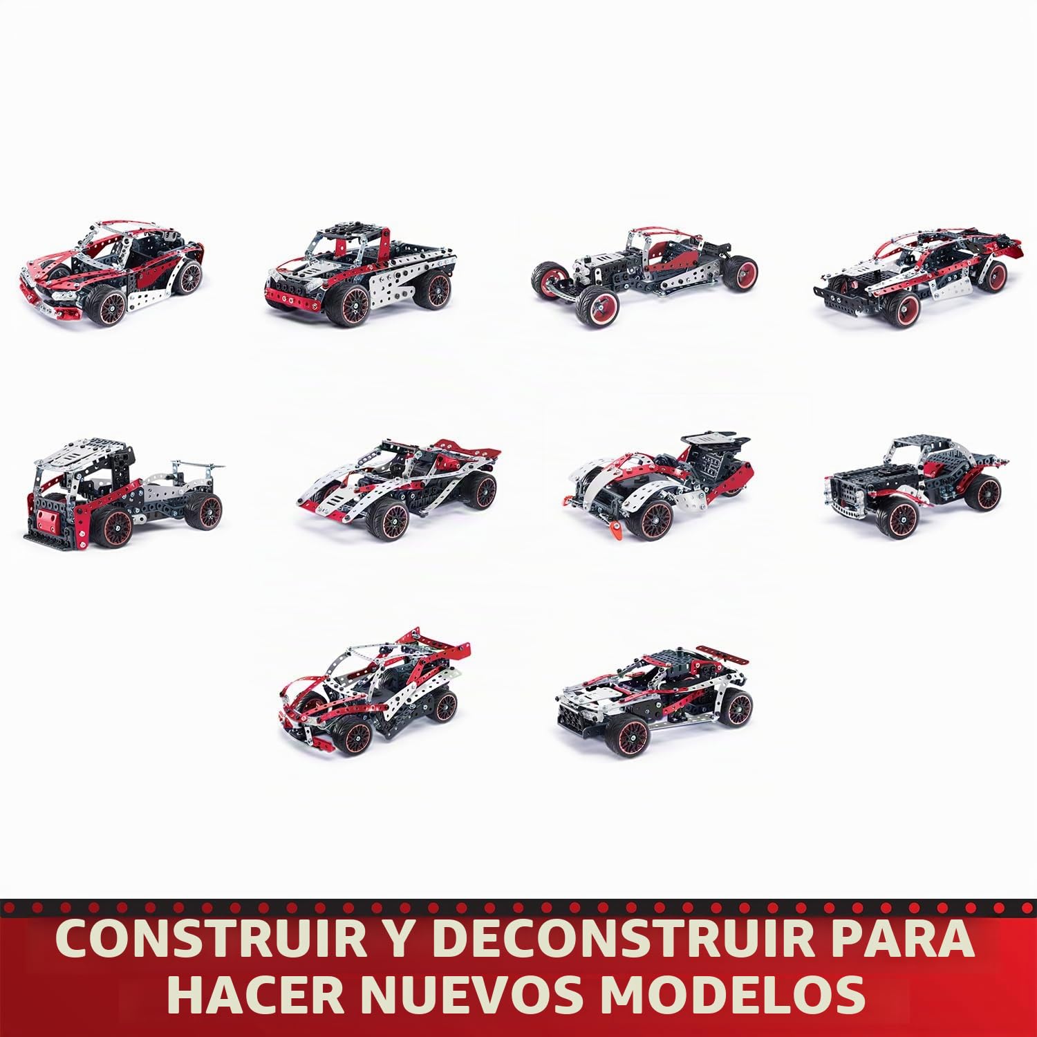 Bandai Meccano Supercar 25 en 1 – Estuche de construcción 25 Modelos – 347 Piezas Incluyendo Motor de 6 voltios, LED, Herramientas, Instrucciones – Kit Actividad Montaje Supercoche, Juguete Infantil