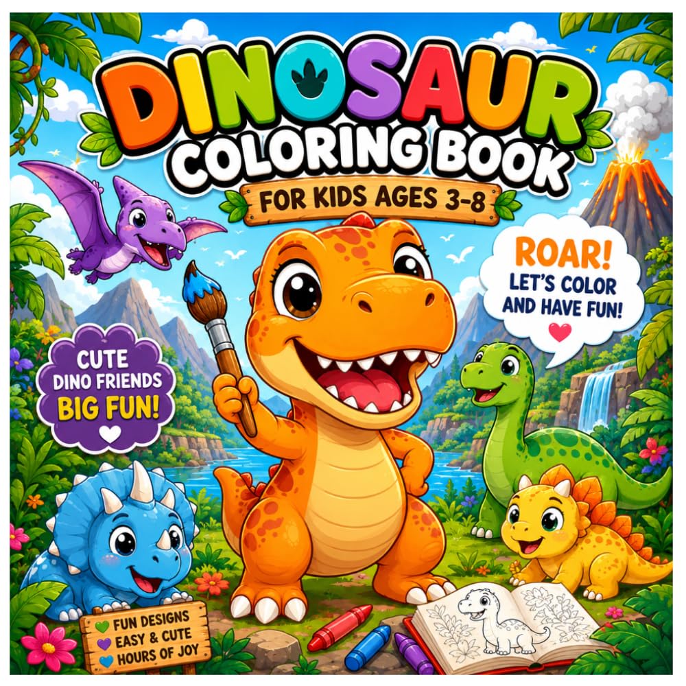DINOSAUR COLORING BOOK: Bold & Easy Coloring Book for Kids