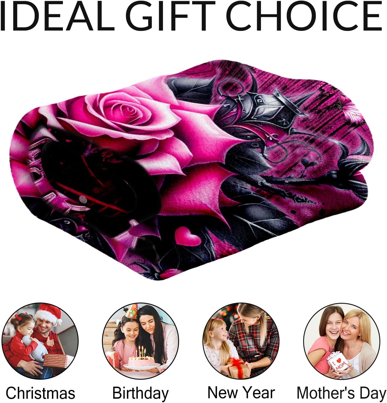 Personalized Rose Blanket Gifts for Women - Flower Throw Blankets for Girls, Wife - 60" x 80" Floral Throw for Adults