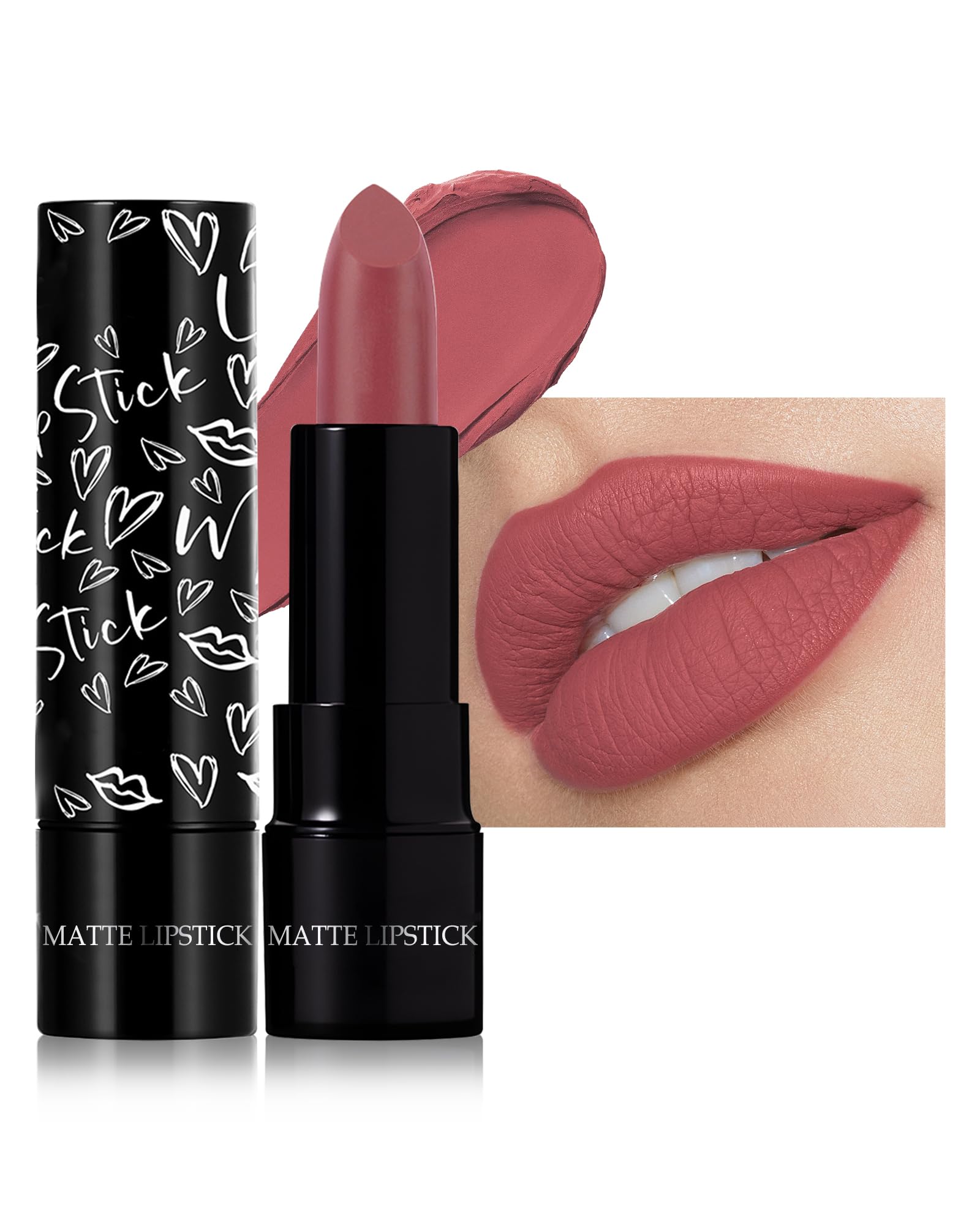 Rose Matte Lipstick,Waterproof Long Lasting Lip Tint Gloss,Makeup for Women