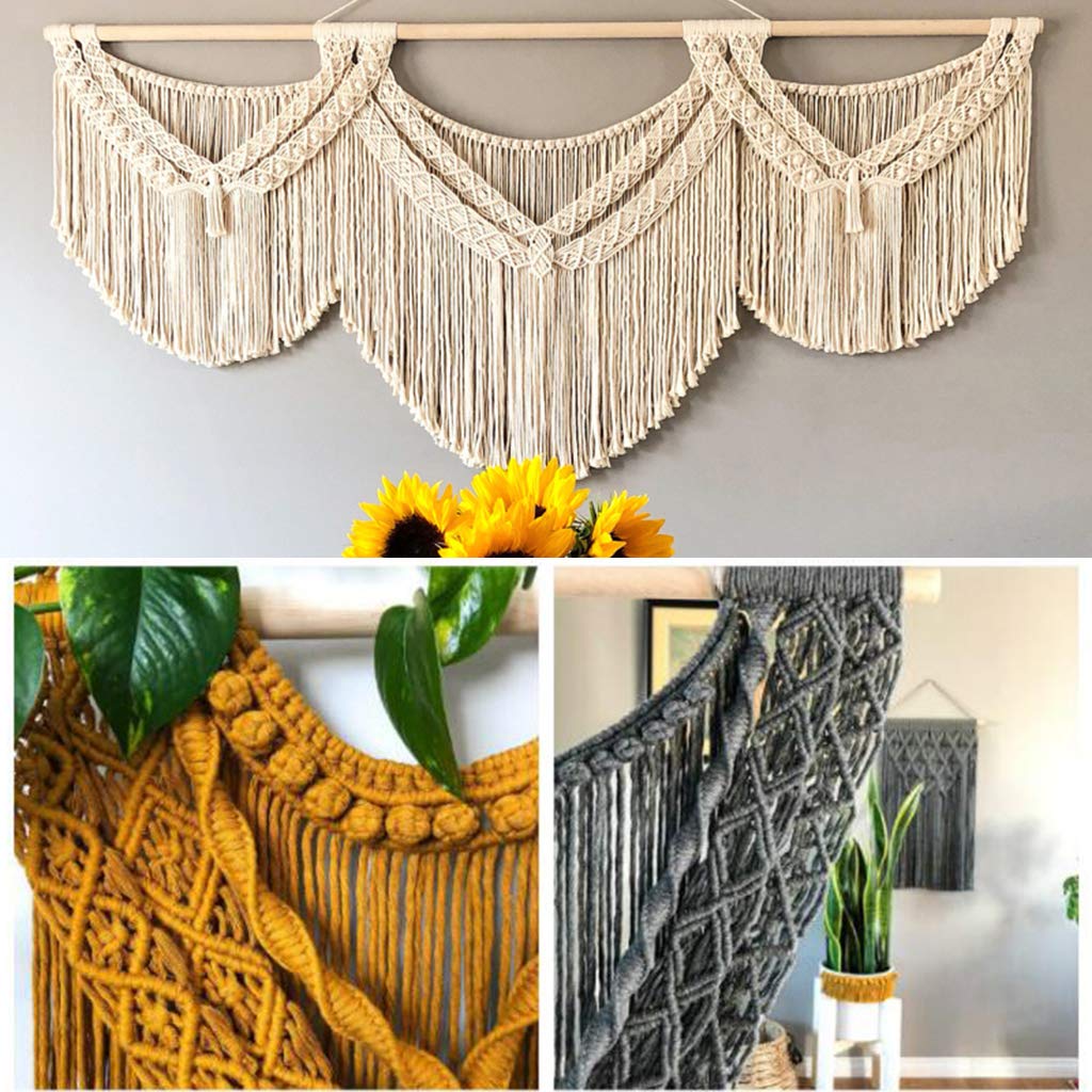 ZNKZJ Handgemachte Makramee Wandbehänge Boho gewebt Wandteppich große natürliche Baumwolle Seil Quaste Fringe Wandteppiche Wohnkultur für Hochzeit Hintergrund Schlafzimmer,Grey-115 x 55 cm