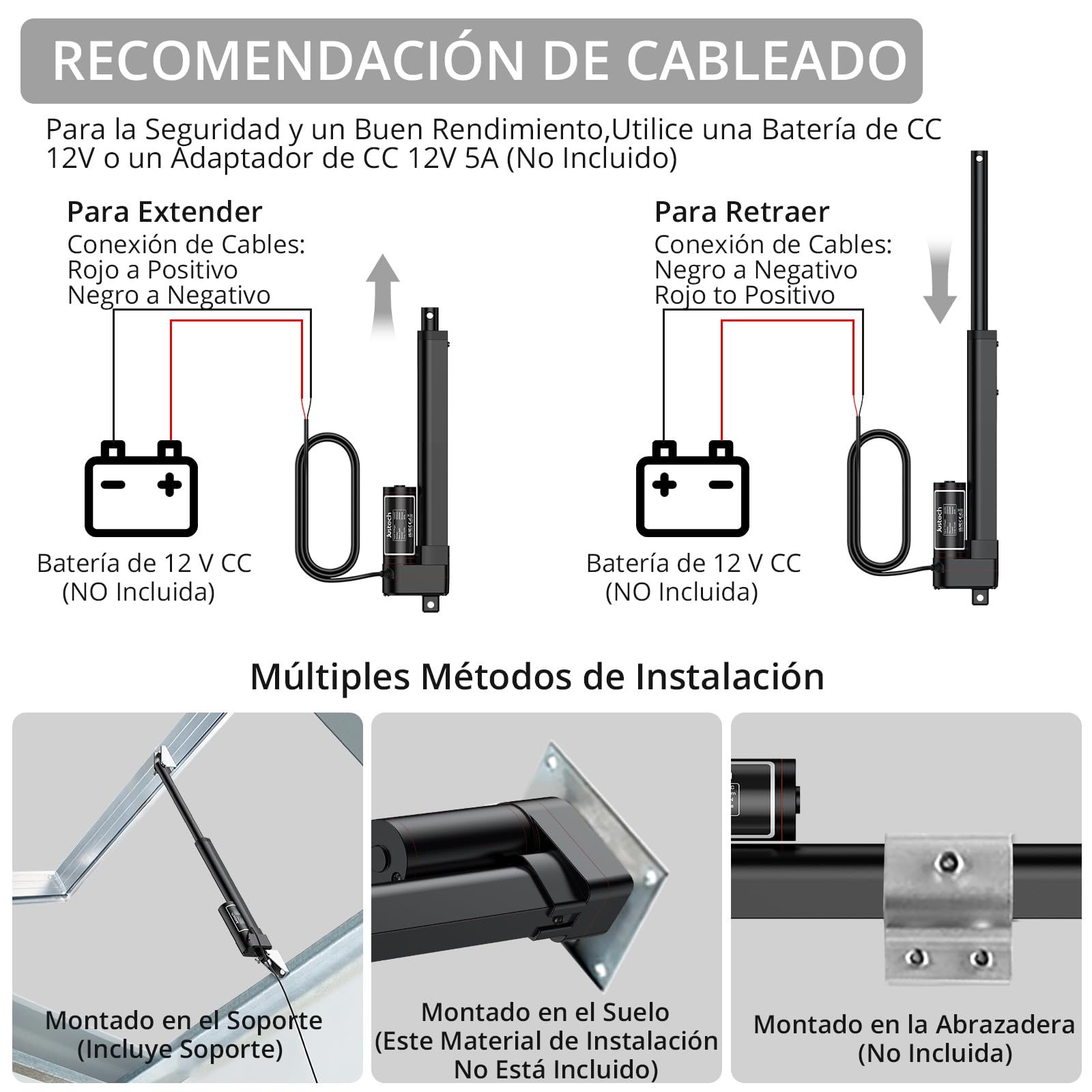 Justech Actuador Lineal 12V,Motor Actuador Lineal 2000N 200mm,Impermeable IP54,Aleación de Aluminio para Equipos Médicos,Línea de Producción,Mesa Elevadora,Sofá