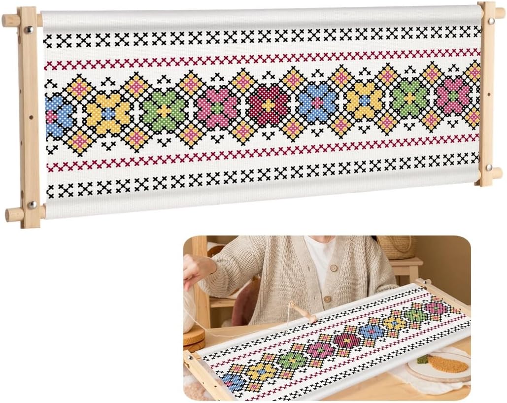 Wooden Needlework Frame for Cross Stitch, 32.8 X 12 Inches, Needlepoint Scroll Stand, Quilting Hoop Sewing Tool, Stitching Needlepoint Holder, Embroidery Scroll Frame