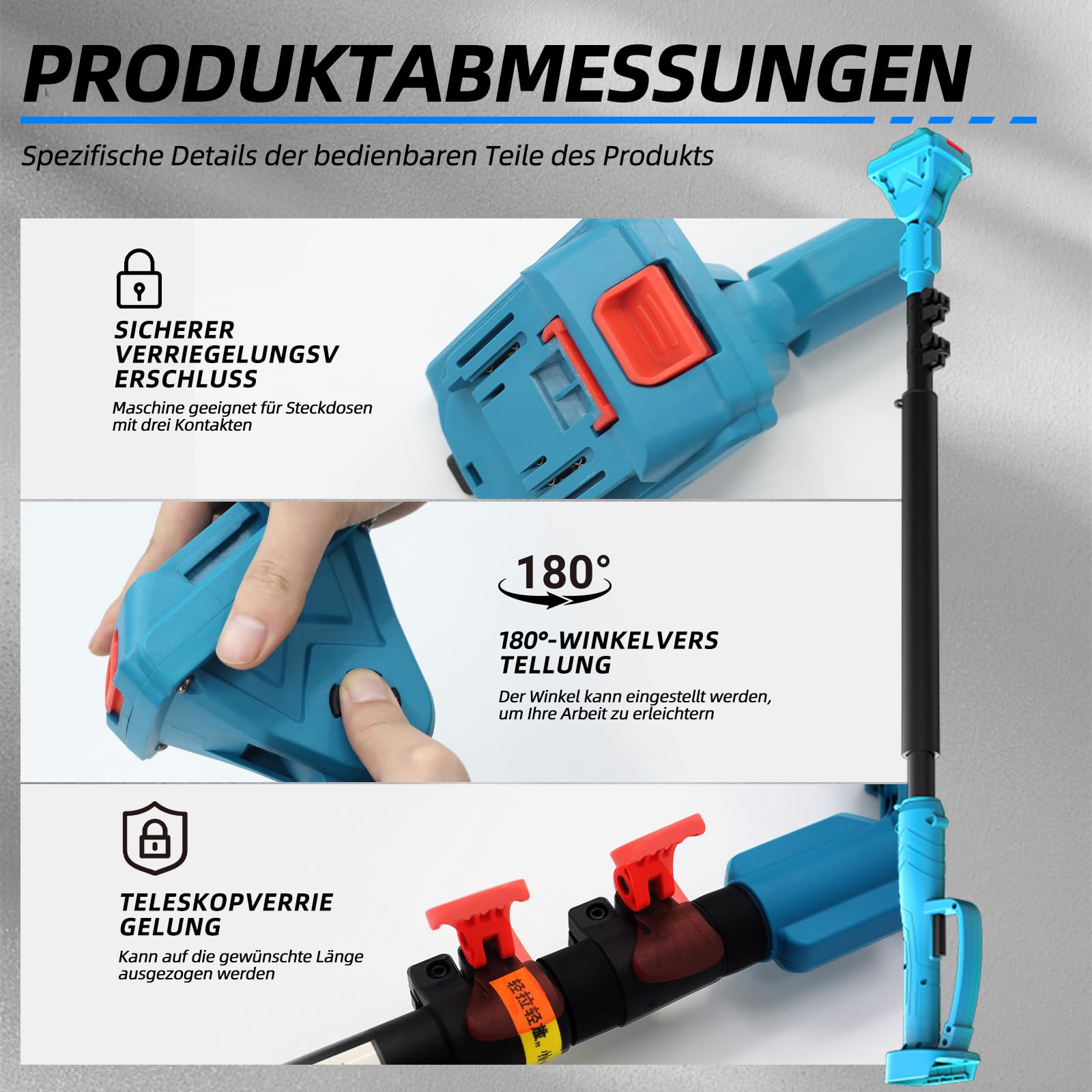 Teleskopstange für Akku-Astschere und Hochentaster, 1,2–2,5 m ausziehbar, 180° verstellbarer Kopf, Arbeitshöhe bis 4,6 m – Kompatibel mit Makita 18V/21V