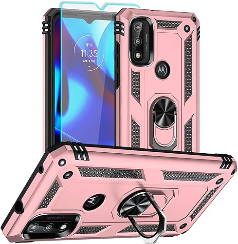 Funda para Moto G Pure, Moto G Power 2022 con protector de pantalla HD, grado militar de 16 pies a prueba de caídas anillo a prueba de golpes para