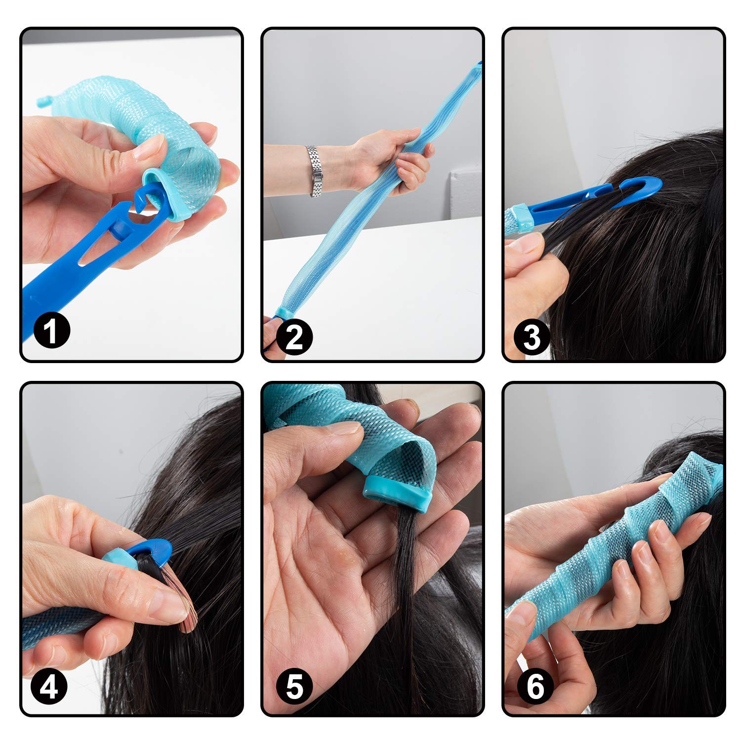 Hair Curlers Spiral Curls Styling Kit Hair Styling Rollers Tools with 1 Styling Hook 1 liner wig cap 21.6in/55cm (42PCS 21.6in)