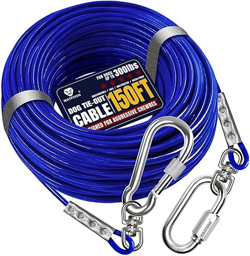 Cable de amarre para perros de hasta 300 libras, 150 pies, extra fuerte, más de 1000 libras, resistencia a la rotura, correa de entrenamiento, cable