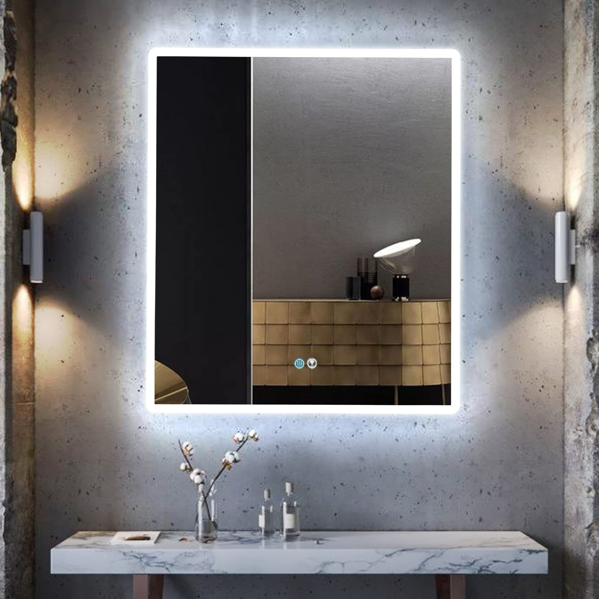 Buy LVSOMT 24 X 28 Inch LED Bathroom Mirror w/ Three Color Lights, Wall