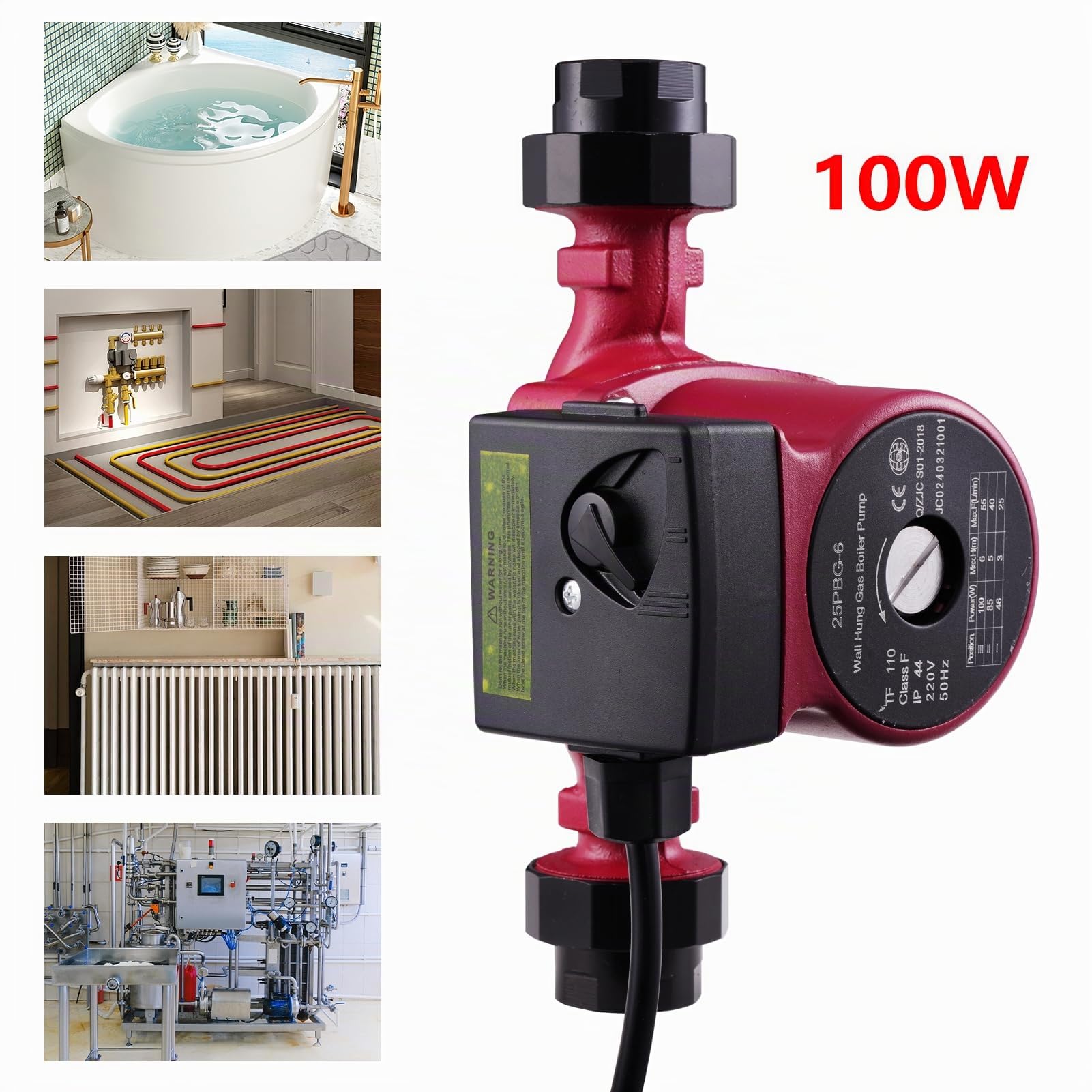 Pompa di circolazione per riscaldamento, RS25-6/180, pompa di riscaldamento con 3 livelli di potenza (46/85/100W), circolazione per acqua calda, pressione a 3 stadi (3/5/6m),piscina