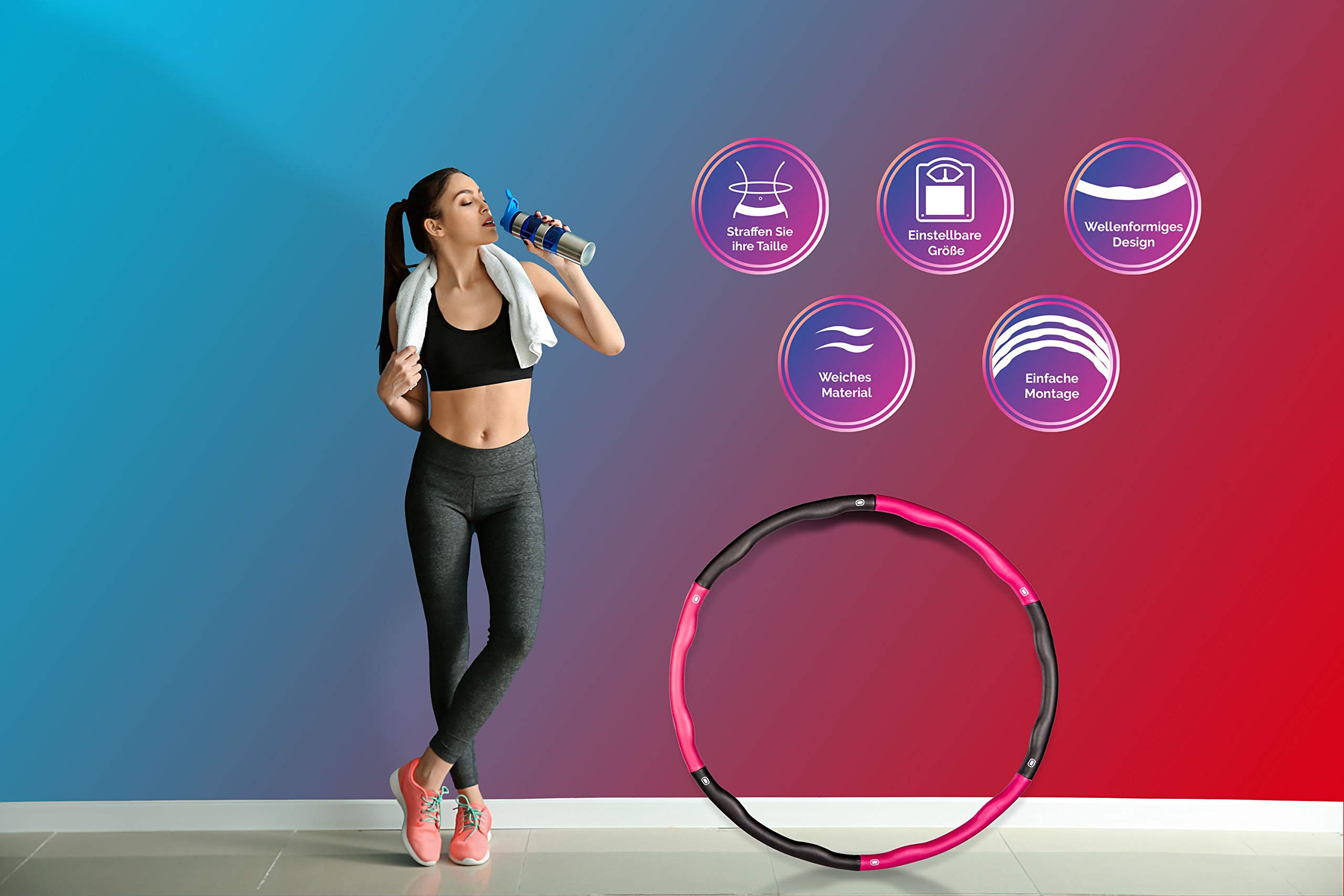 Hula Hoop Reifen für Erwachsene & Kinder, Gewichtsabnahme und Massage, 6-8 teiliger Abnehmbarer - Fitnessreifen Hula Hoop