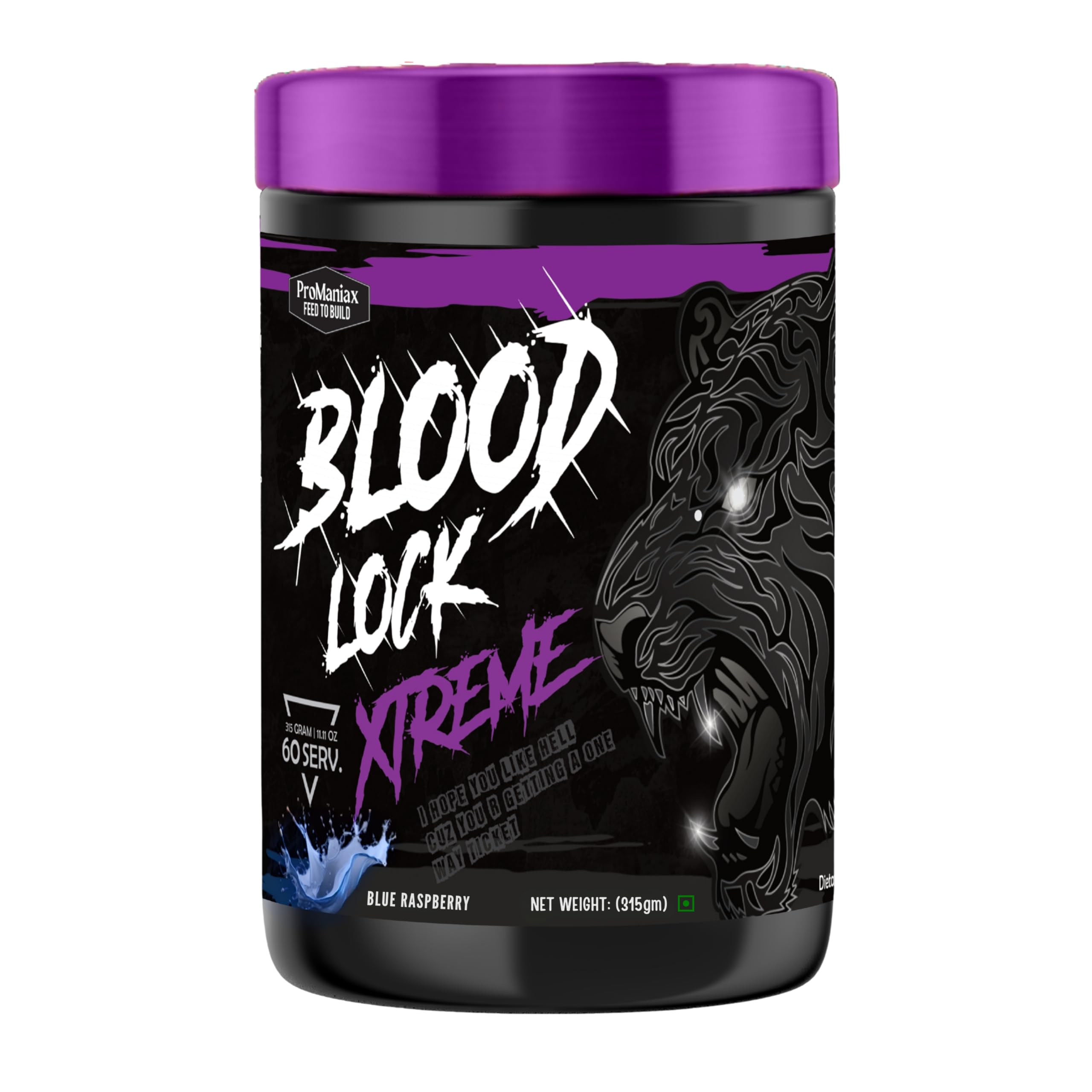 Blood Lock Xtreme | Elite Pre-Workout Supplement | Boosts Energy, Strength & Performance | Best for Bodybuilding, CrossFit & Lifting - 60 Servings (Blue Raspberry, 315GM)-image-2