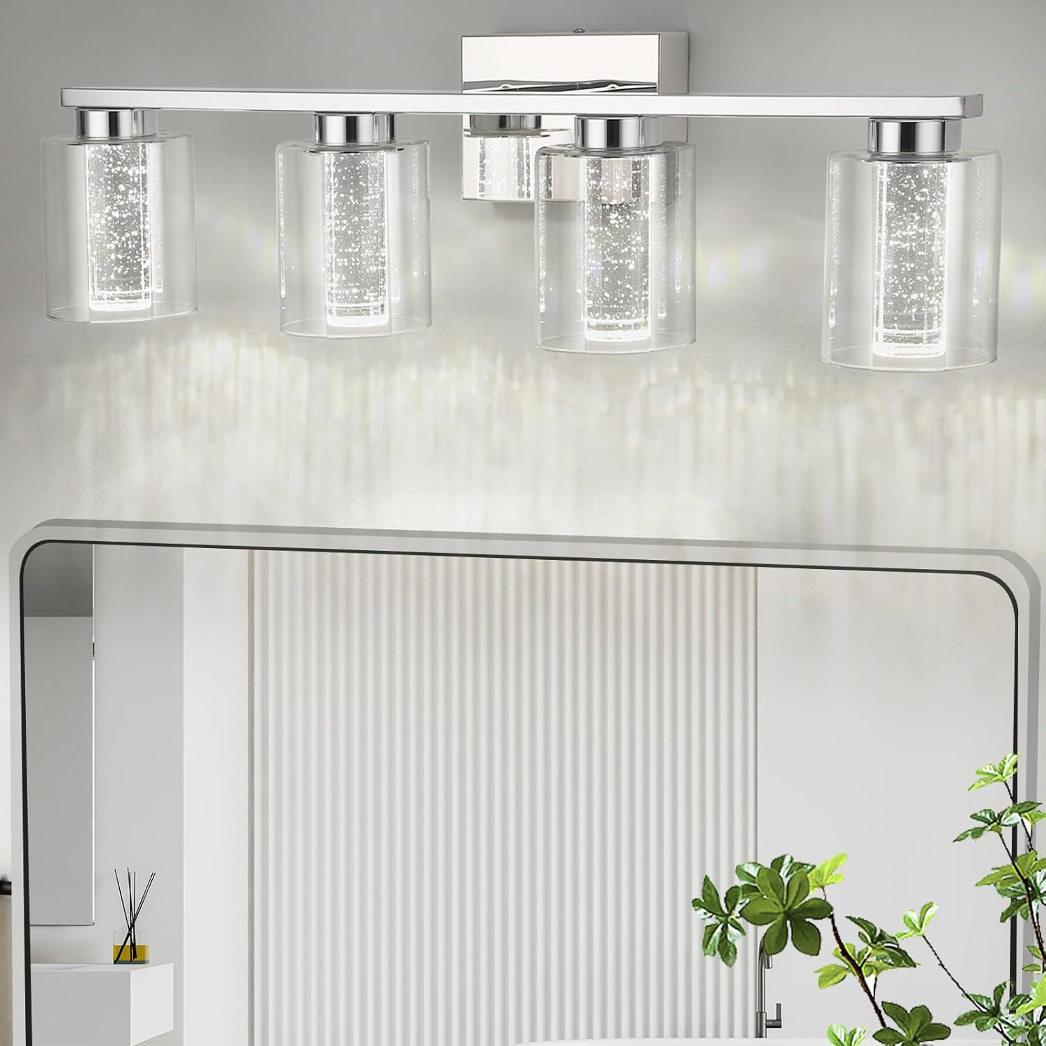 GARVEETECH 4-Light Bathroom Light Fixtures, Chrome Bathroom Vanity Light - 3 Color Dimmable ...