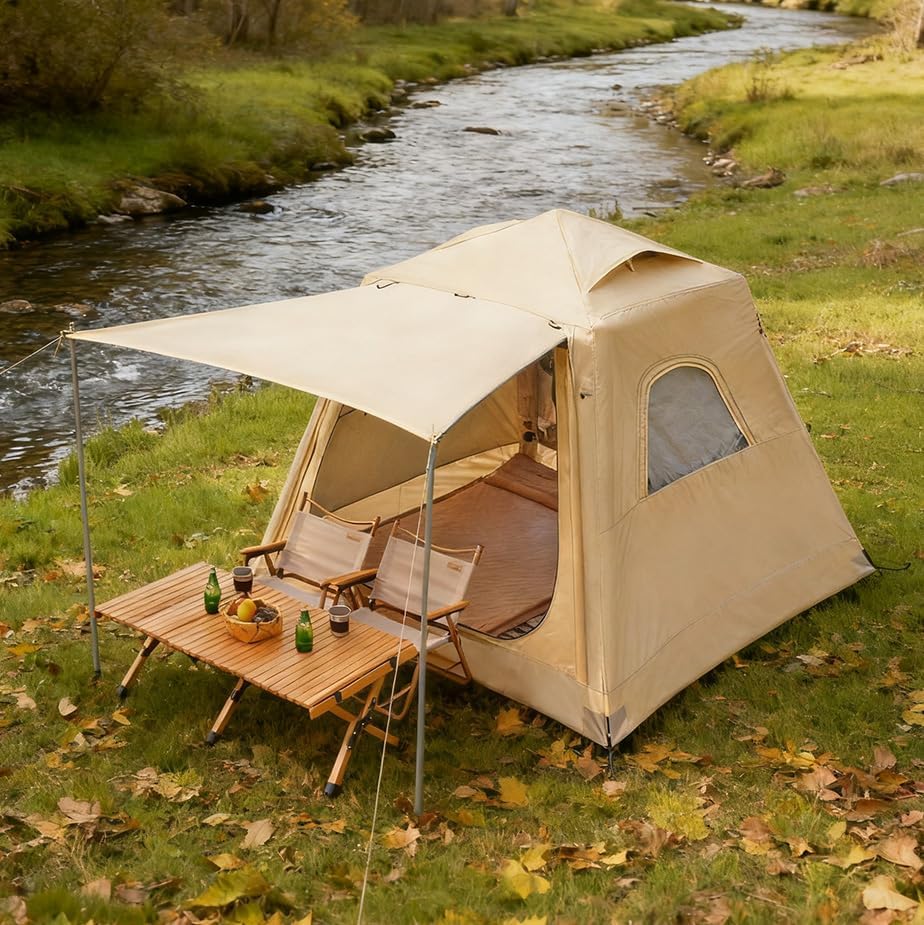 Camping Inflatable Tent with Pump 4 Person Easy Set up Glamping H...