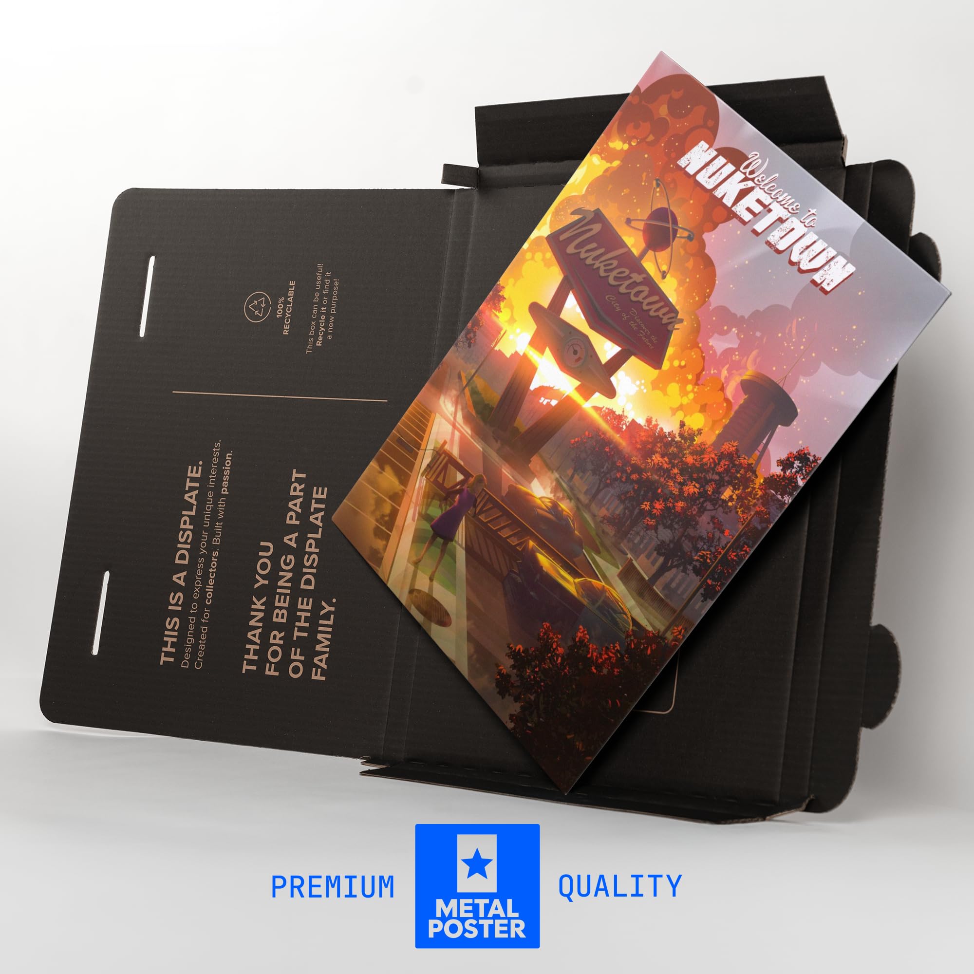 Displate Metall poster Call of Duty Welcome to Nuketown Wandkunst Größe M | Bild Plakate für Schlafzimmer Dekor, Geschenke. Magnetische Befestigung Wandposter, Wanddeko. Metall Wandkunst.