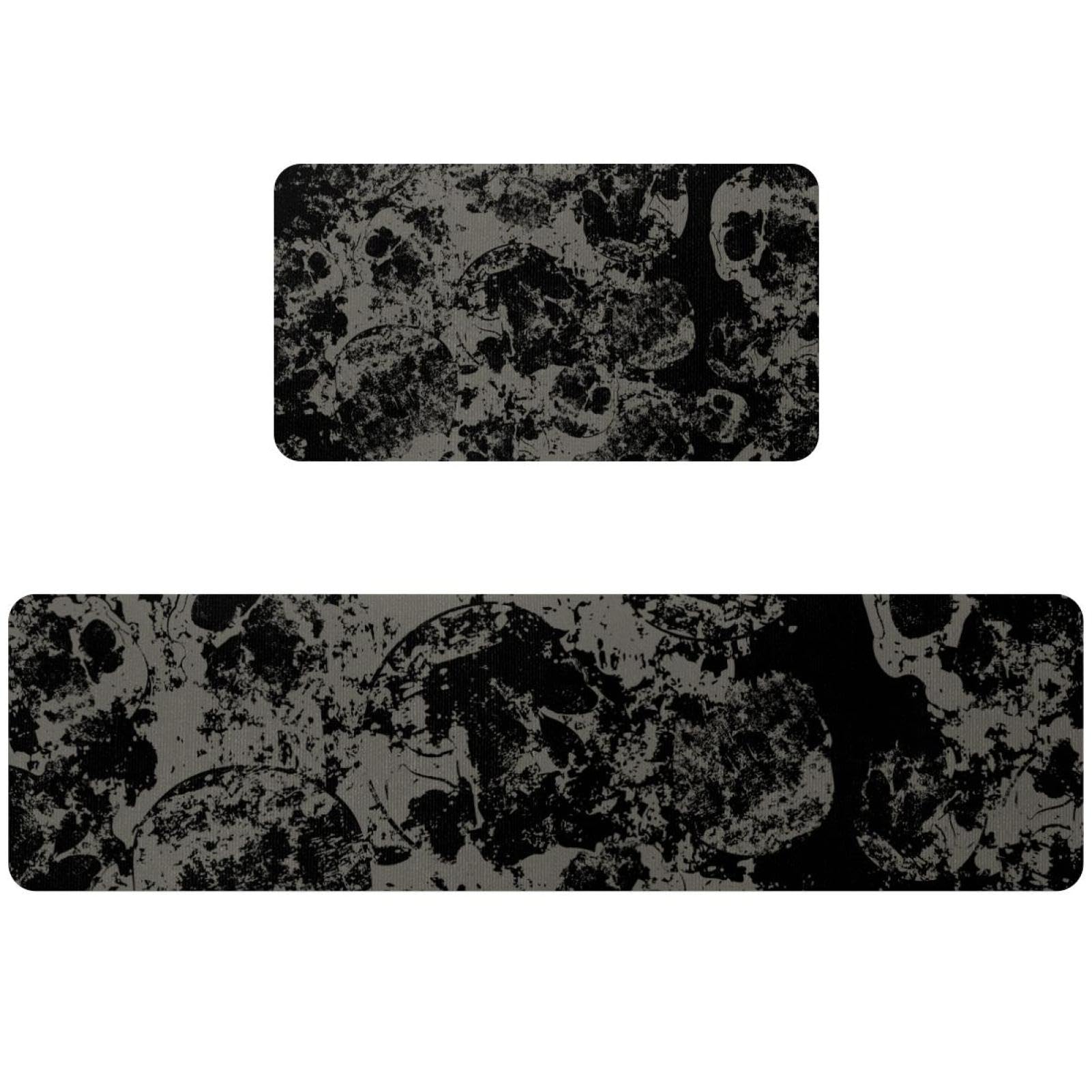 Tapete de cocina antideslizante con 2 piezas lavables de diseño abstracto de calaveras grunge