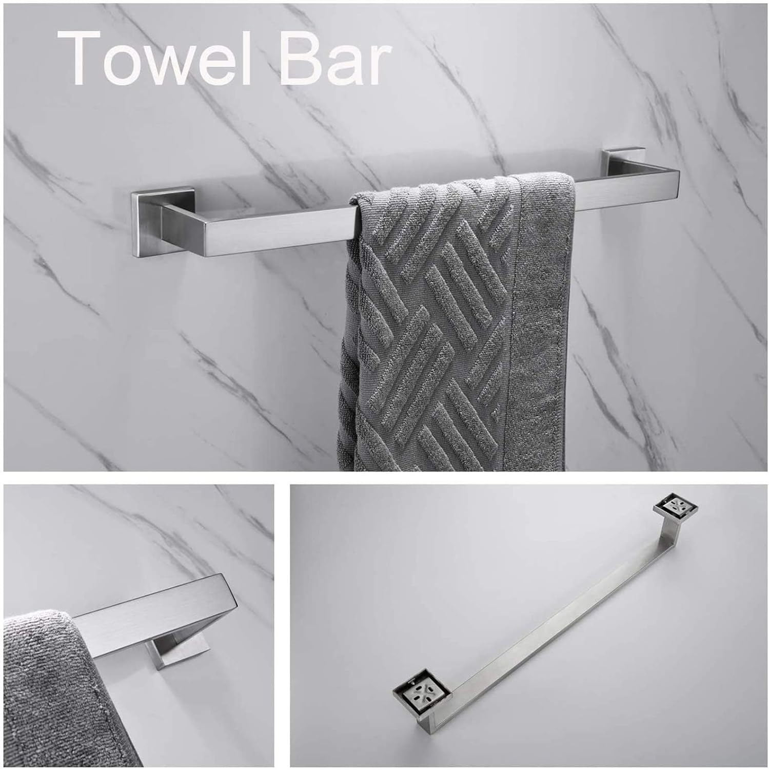 5-piece brushed nickel bathroom hardware accessory set including 24inch towel bar toilet paper holder towel holder robe hook premium sus 304 stainless steel wall mounted square style,rustproof