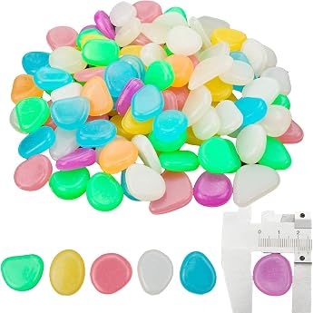 Colourful Luminous Pebbles Pack of 300 Luminous Stones Garden in the Dark Fluorescent Pebble Stones Noctilucent Decorative Stones for Aquarium Paths Lawns Plants Pot