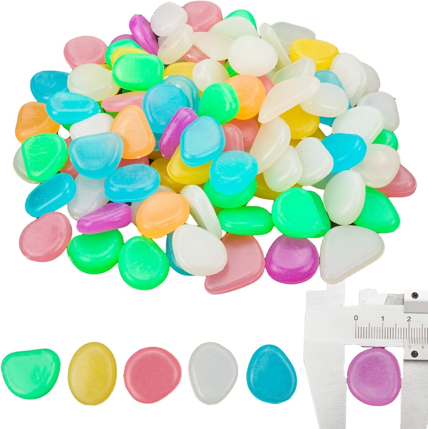 Pietre Luminose da Giardino,300 Pezzi Pietre Luminose Colorate,Ciottoli Luminosi,Pietre Fluorescent,Ciottoli Fluorescenti Decorazione per Acquario,Piscina,Terrario,Sentieri,Cortile,Vaso di F