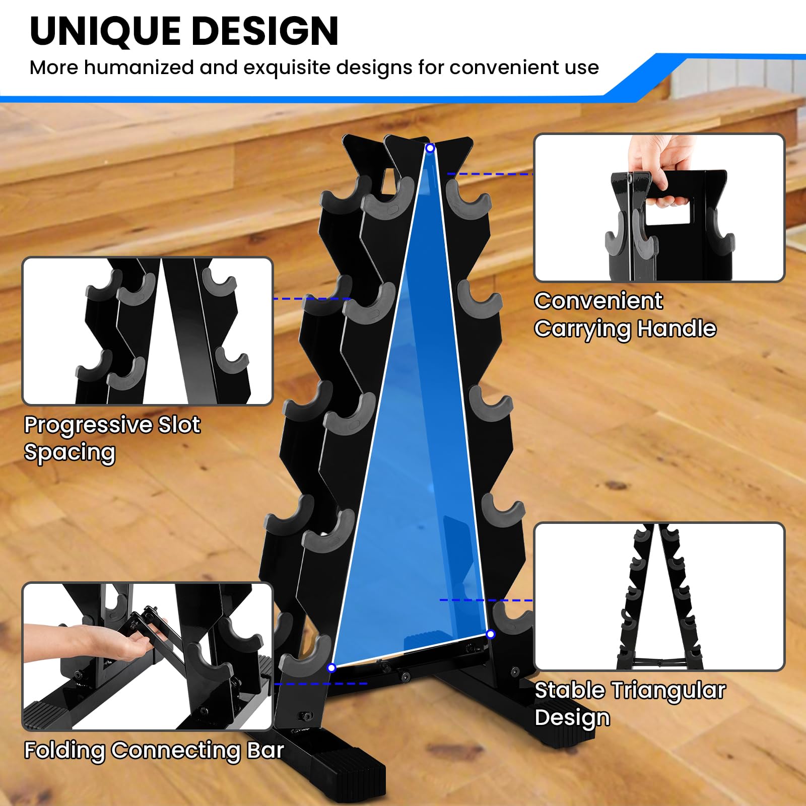 A-Frame Dumbbell Rack - Steel Weight Stand For Home Gym, Black, Holds Multiple Pairs