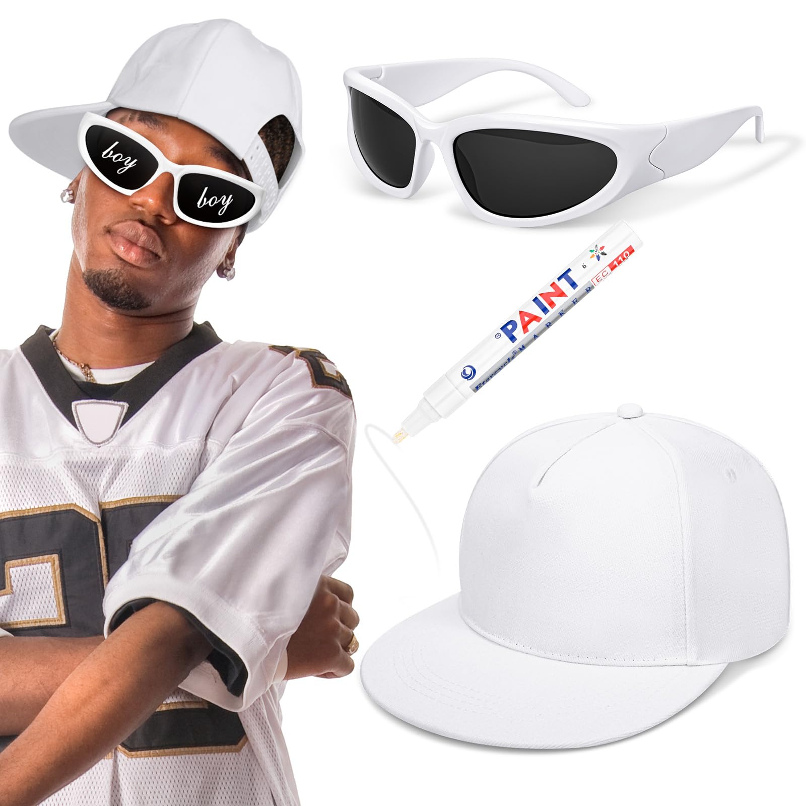 JcHrmers 2000s Hip Hop Costume Kit - Rapper Glasses, Rapper Cap & Y2K Sunglasses for 80s 90s Men Women Outfits