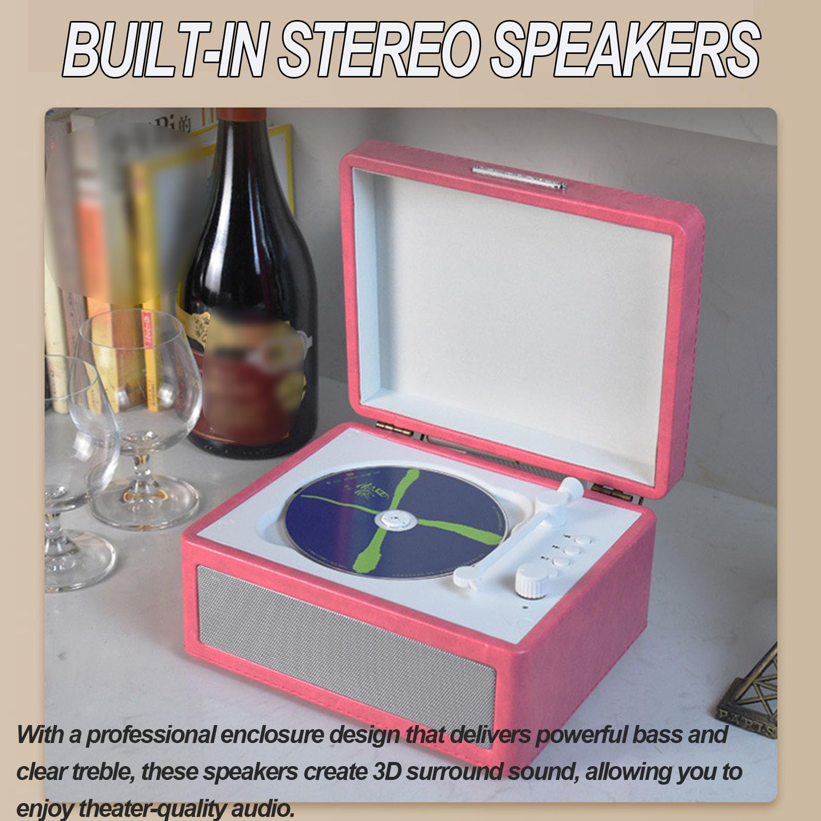 Lettore CD retrò, Lettore CD Portatile con Controllo A Manopola, 2 Altoparlanti Integrati, Supporta CD/chiavetta USB/Scheda Tf, Riproduzione Multimodale, per Ascoltare La Brown