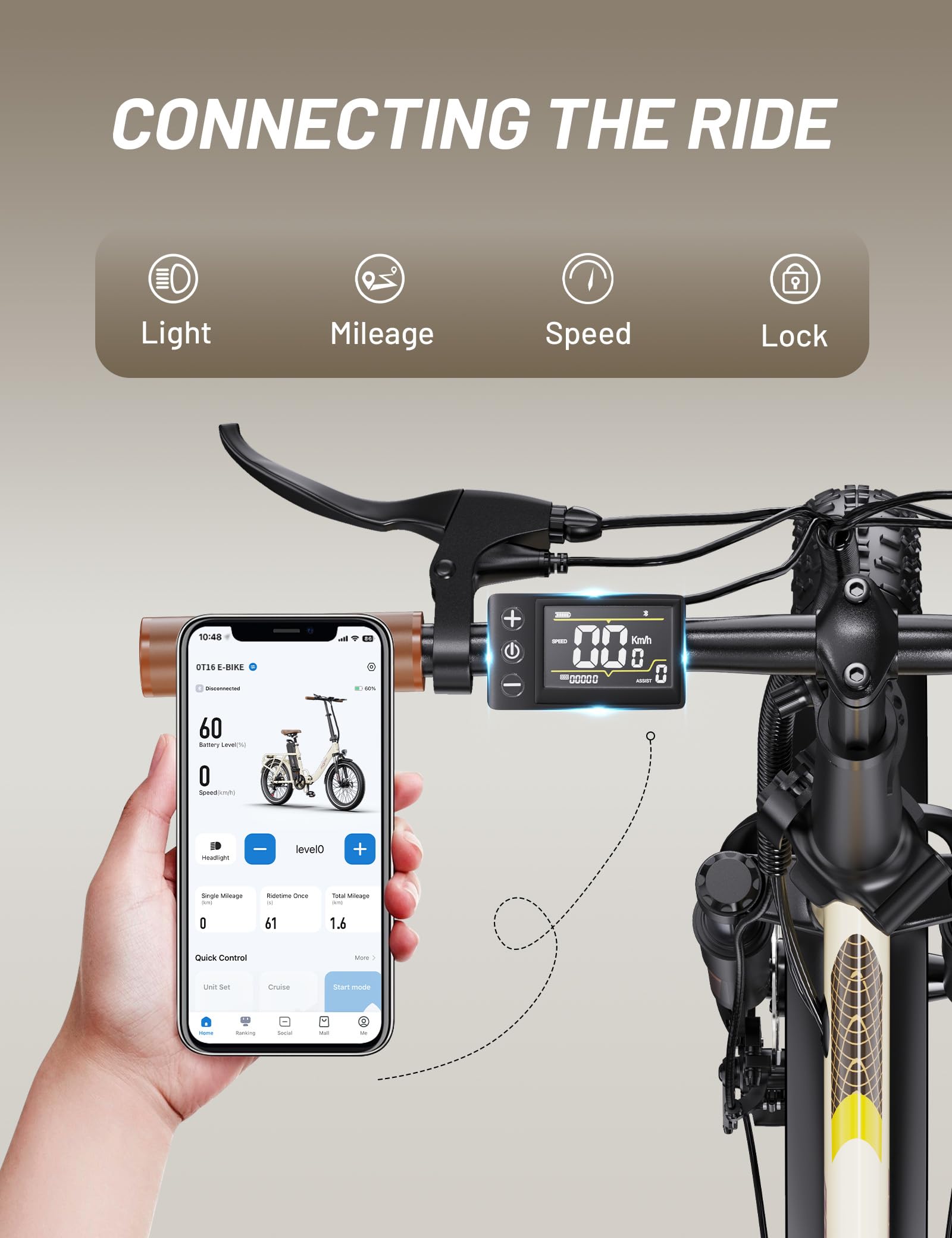ONESPORT OT16-2 Bici Elettrica Pieghevole, 20" E-City Bike Portatile con 250W Motore & 48V 17Ah Batteria Rimovibile, 7 Velocità Crociera, Display LCD & Bluetooth APP, Bici Pieghevole Adulto, Unisex