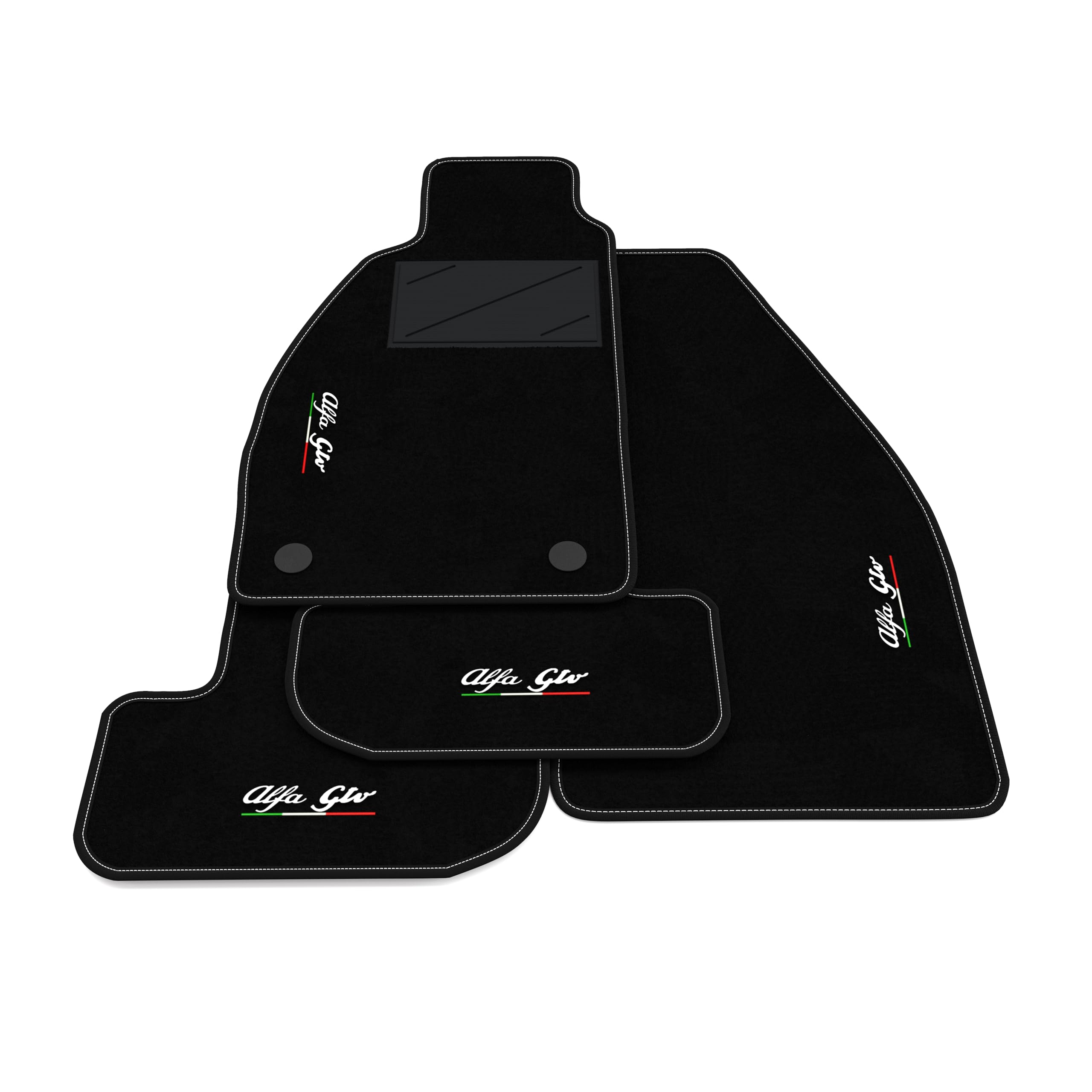 Tappetini compatibili con Alfa Romeo GTV 1994-2005, ricamo Alfa Gtv bandiera Ita, kit tappetini auto personalizzati, set tappeti in moquette, tappeto auto