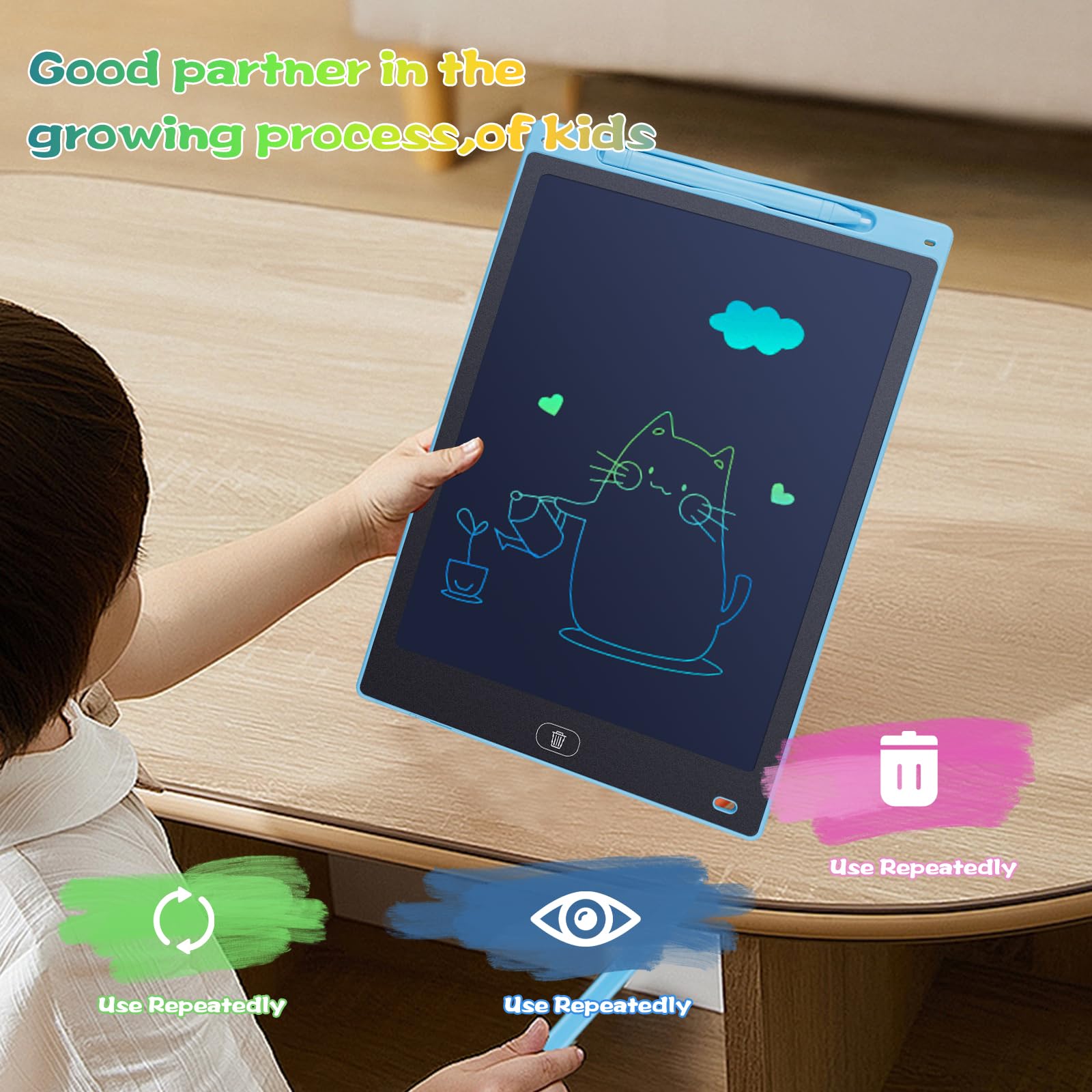 Tablet do rysowania LCD 30,5 cm dla dzieci, niebieska podkładka do rysowania dla dzieci, kolorowe jasne linie tablet do pisania dla dzieci, tablet do pisania LCD zamykany przycisk wymazania,