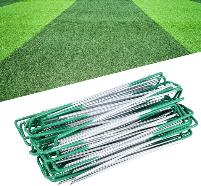 Lawn Fixing Nail,Jadpes 100pcs Half Green Artificial Grass