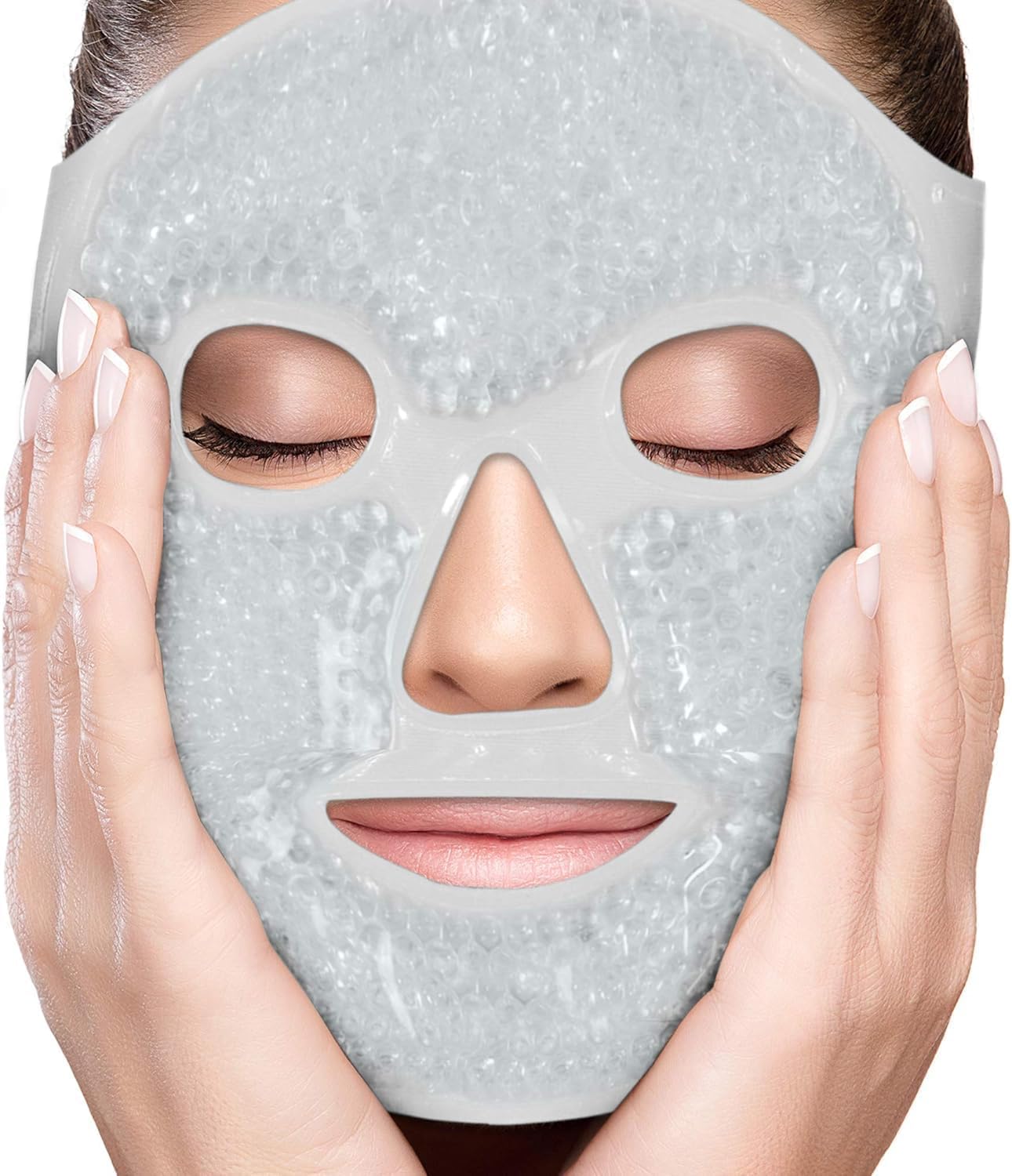 Facial Mask - Get Rid of Puffy Eyes - Migraine Relief, Sleeping, Travel Therapeutic Hot Cold Compress Pack - Gel Beads, Spa Therapy Wrap for Sinus Pressure Face Puffiness Headaches - Grey