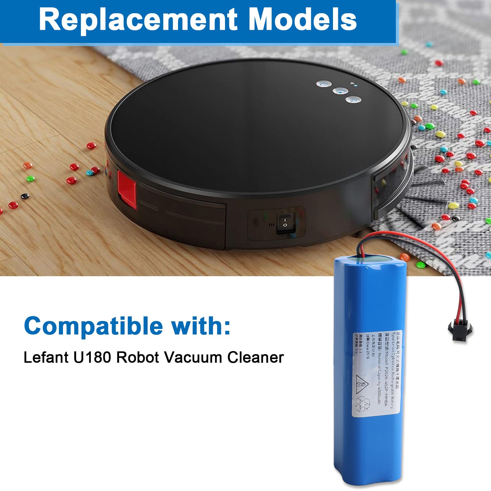 Batteria di ricambio per aspirapolvere Lefant U180 Total Clean da 4000 mAh, 12,8 V, batteria spazzatrice, aspirapolvere