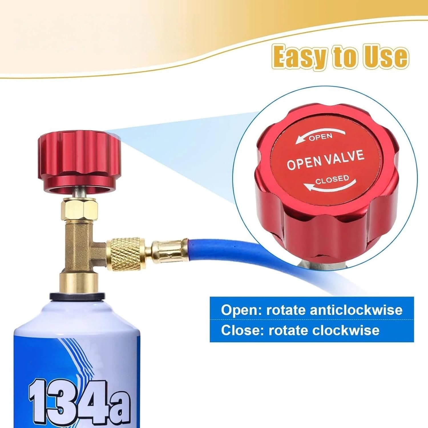 A/C HVAC Quick Coupler, R134A Quick Coupler Auto Air-Conditioning Hose 1/4'' SAE to 12'' Acme Adapter with Self-Sealing & Puncture Can Tap