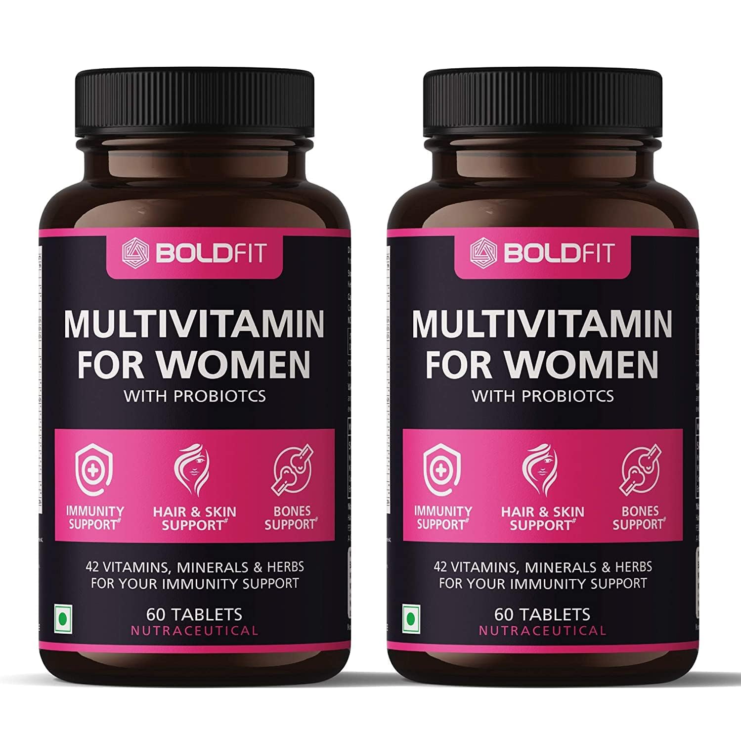 Boldfit Multivitamin For Women Tablets With Probiotics - 42 Vital Ingredients For Immunity, Hair, Skin, Energy & Bone Support - Pack of 2, 120 Tablets (B08RH2884B) Amazon Price History, Amazon Price Tracker