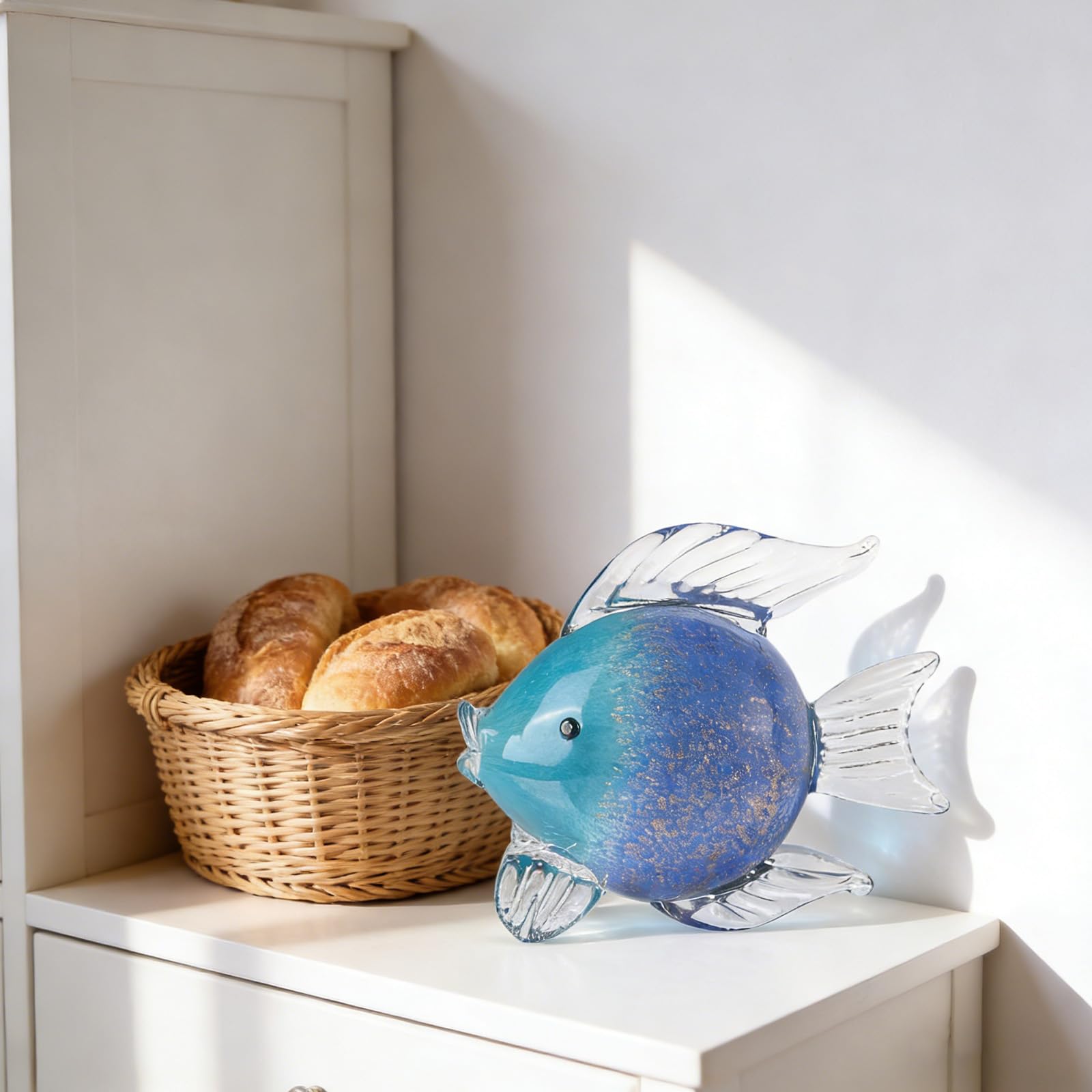 Poisson en Verre Soufflé - Statue Décorative Artisanale - Presse-Papier pour Bureau Moderne ou Maison - Décoration Côtière - Cadeau Intérieur (WA-7)