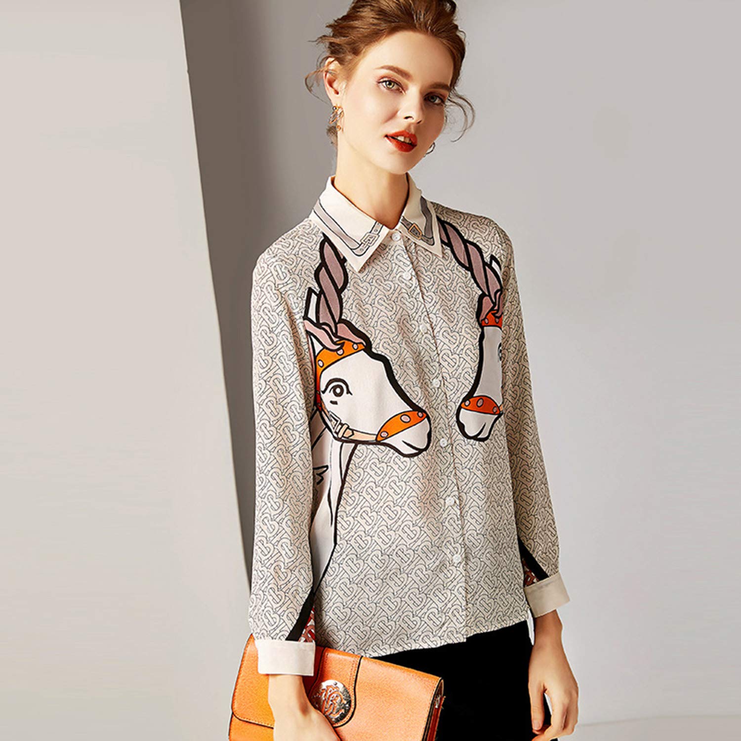 Camicia A Maniche Lunghe di Seta A Maniche Lunghe, Camicia retrò da Donna, Blusa Casual