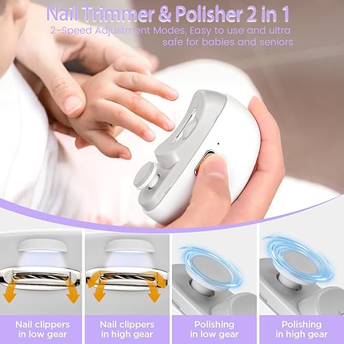 Miniatura 3 de Cortaúñas eléctrico con luz y 2 velocidades, pulidor de uñas eléctrico 3 en 1, para recortar uñas de los pies para todas las edades