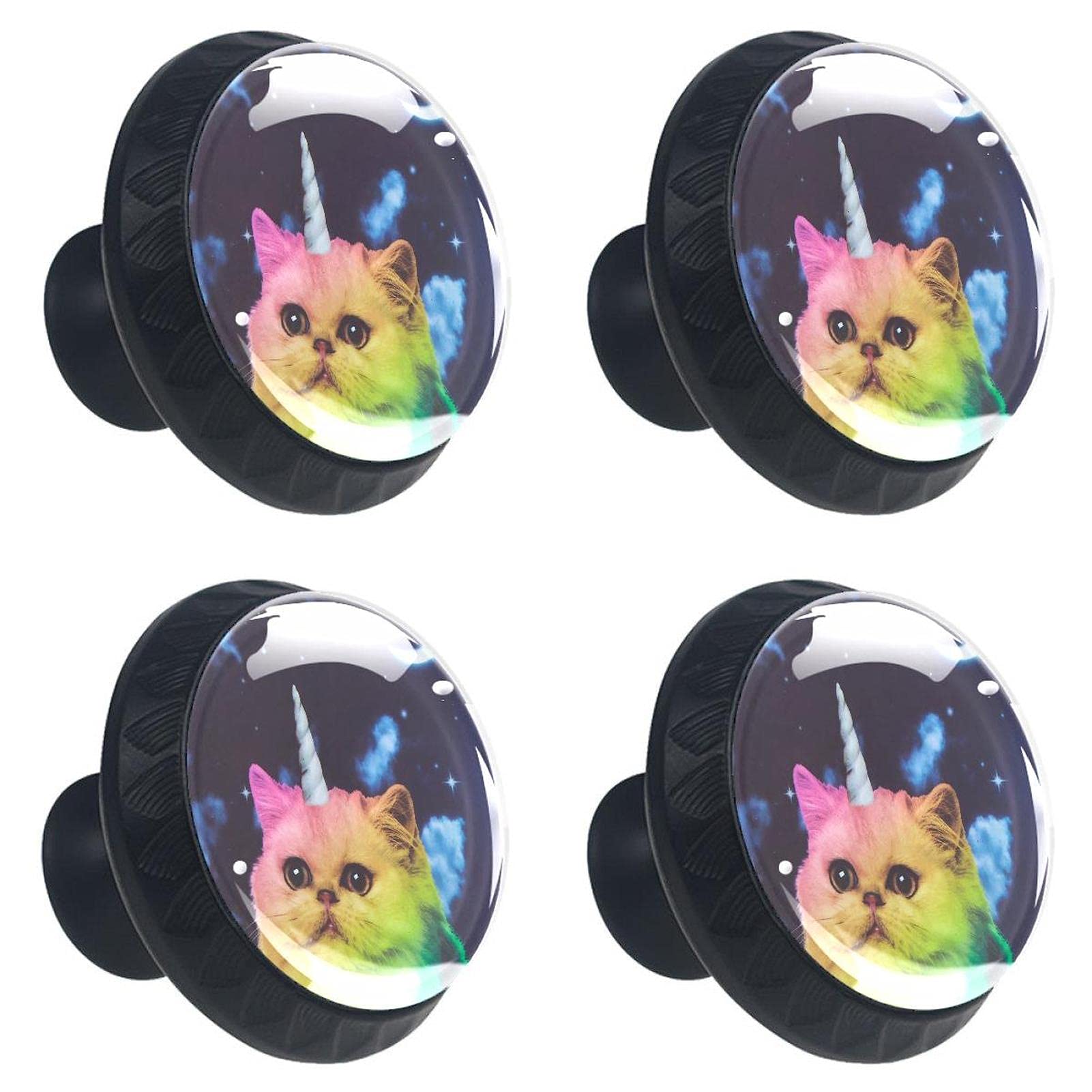 Bouton de meuble rond en verre motif chat lot de 4 pièces 30 mm