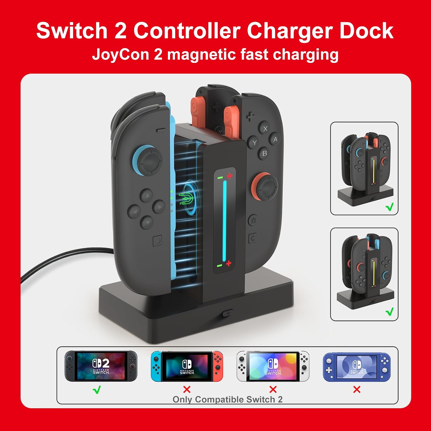 Switch 2 Controller Charger Dock for Joycon 2 Charging, Controller Charging Dock for Nintendo Switch 2 Joycon, 4 in 1 Joycon2 Charger Dock Fast Charging Station Stand with Charger Cable & Indicator 3 71GsNFmW6mL. AC SL1500