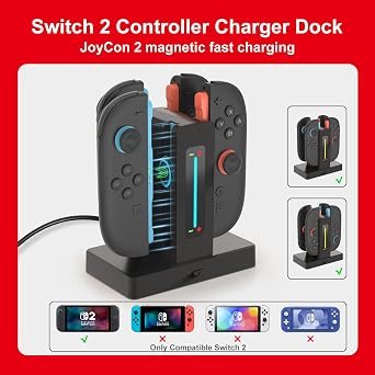Switch2 Controller Charger Dock for Joycon 2 Charging, Switch TV Adapter for Switch 1/2/Oled
