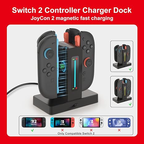 Switch2 Controller Charger Dock for Joycon 2 Charging, Switch TV Adapter for Switch 1/2/Oled