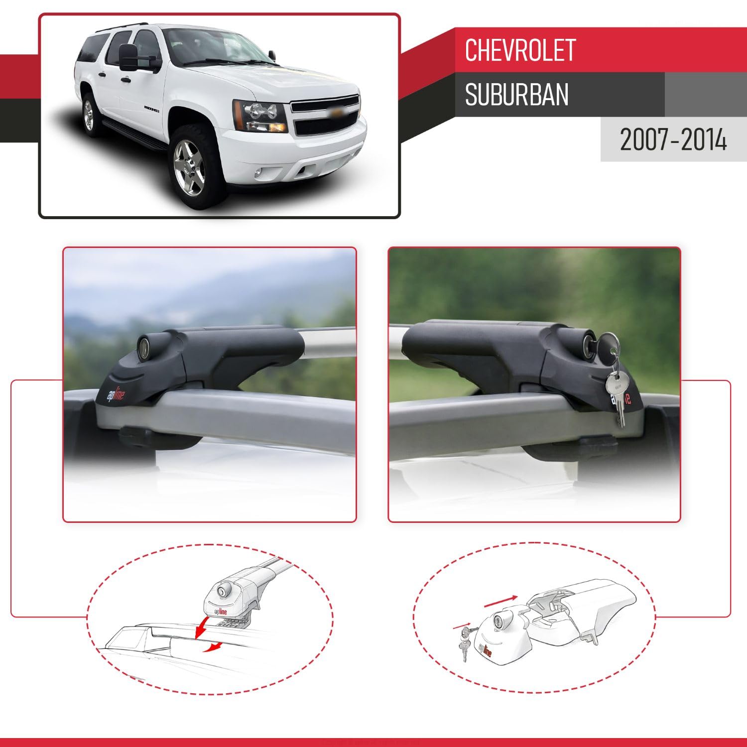 Pasuje do Chevrolet Suburban 2007-2014 ACE 1 relingi dachowe bagażnik samochodowy, szary, aluminium, 3 pręty