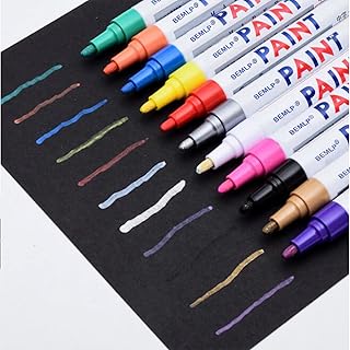 BEMLP Permanent Marker Pen Colorful Waterproof Metal Oilly Fill Paint For School DIY Tyre Tire Tread CD Metal Paint Markers Tire pen 12 Colors for Scuba gear